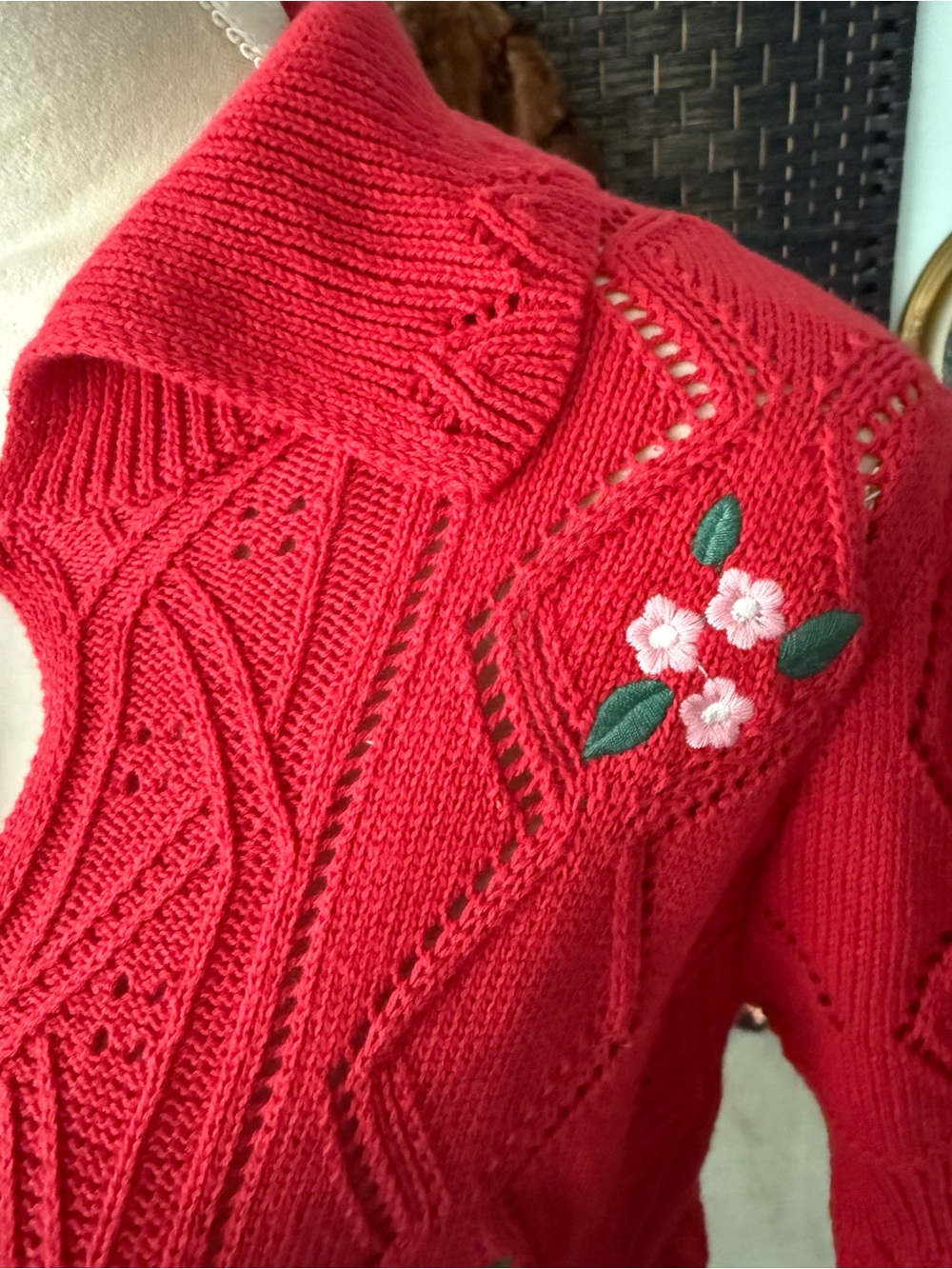 ❤️ Hazel Moon Floral Tie Front Cardigan Sweater Cottagecore Coquette Red XS - Picture 4 of 12